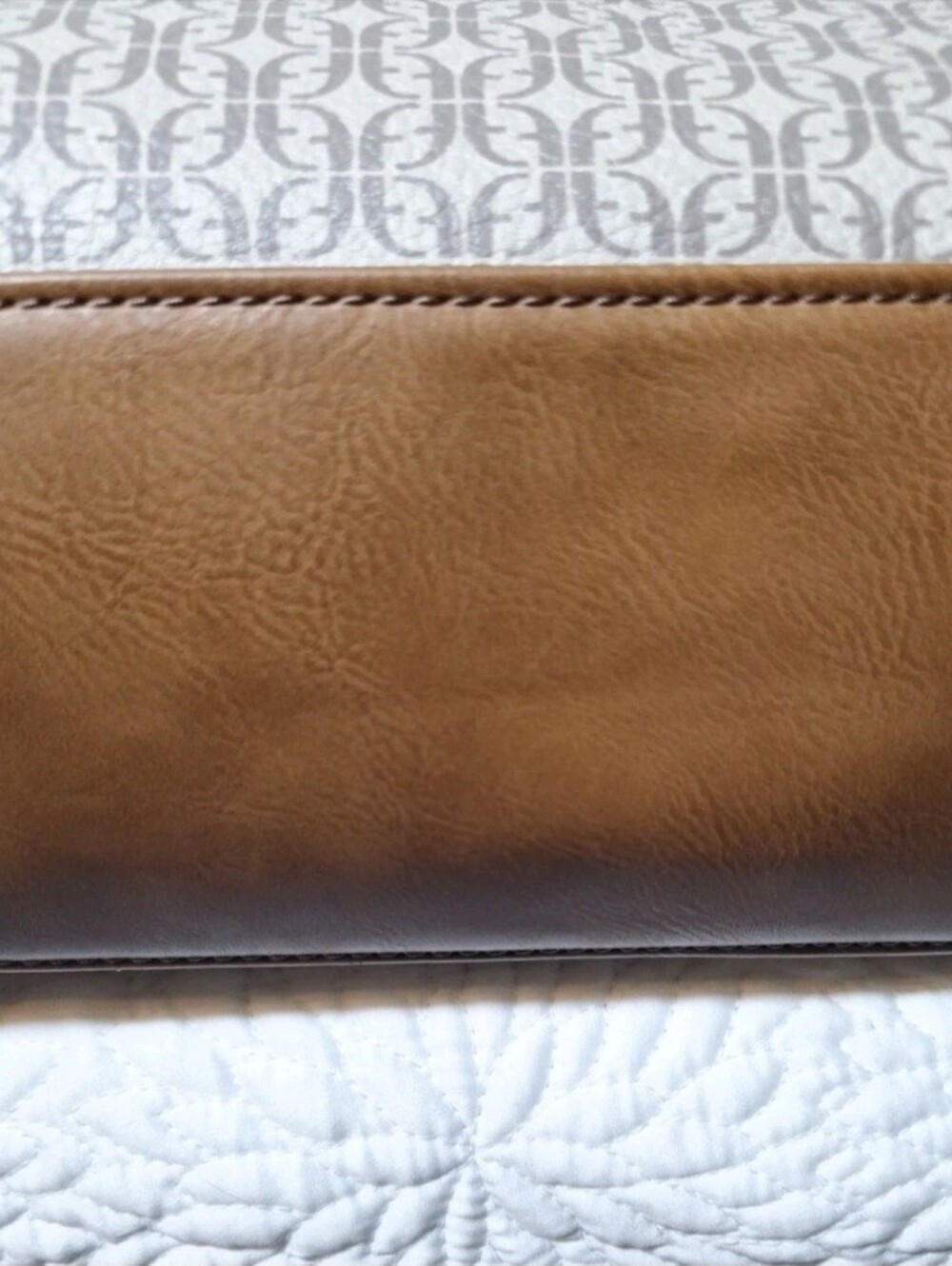 Fossil Gray Patterned Tote with Tan Leather Trim - Picture 3 of 5
